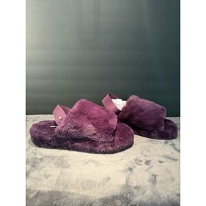 IMAN Global Chic Faux Fur Fuzzy Soft Slingback Slipper Shoe  Purple Size 8